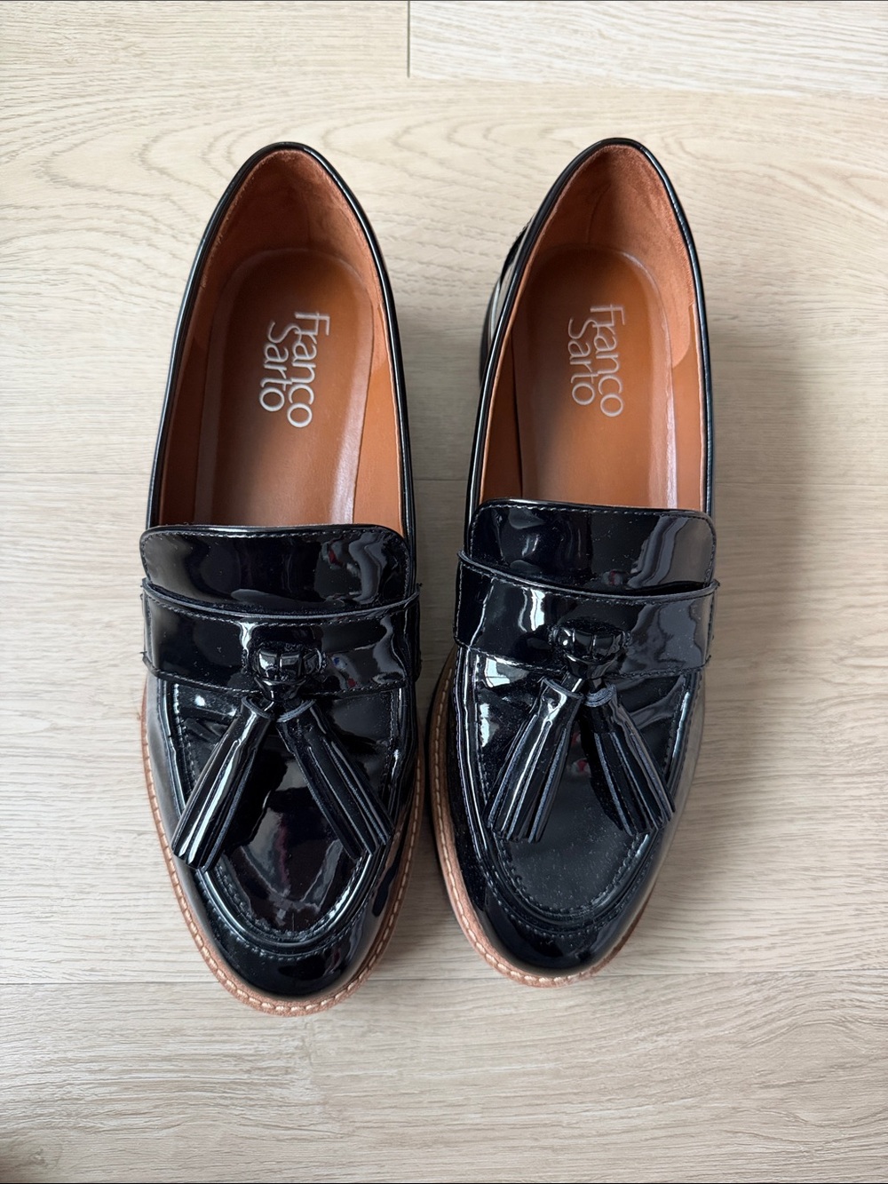 Franco Sarto Black Patent Tassel Penny Loafers- no box - worn once